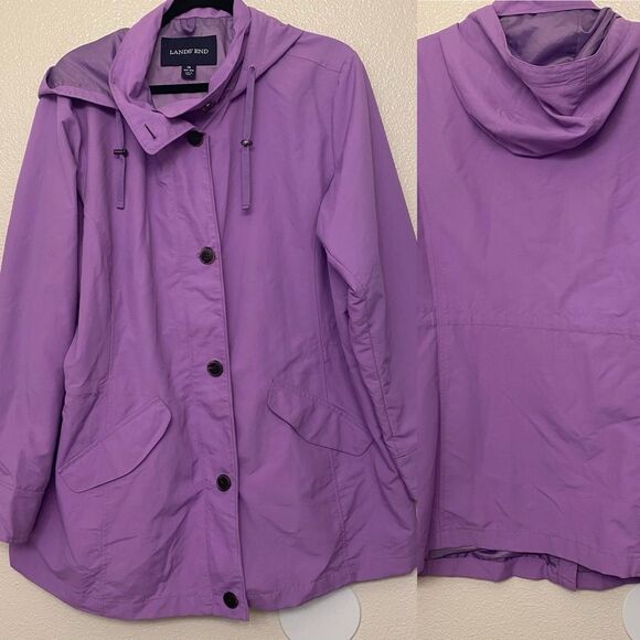 Land’s End women’s lavender purple nylon hooded jacket coat plus size squall 1X - Picture 1 of 12